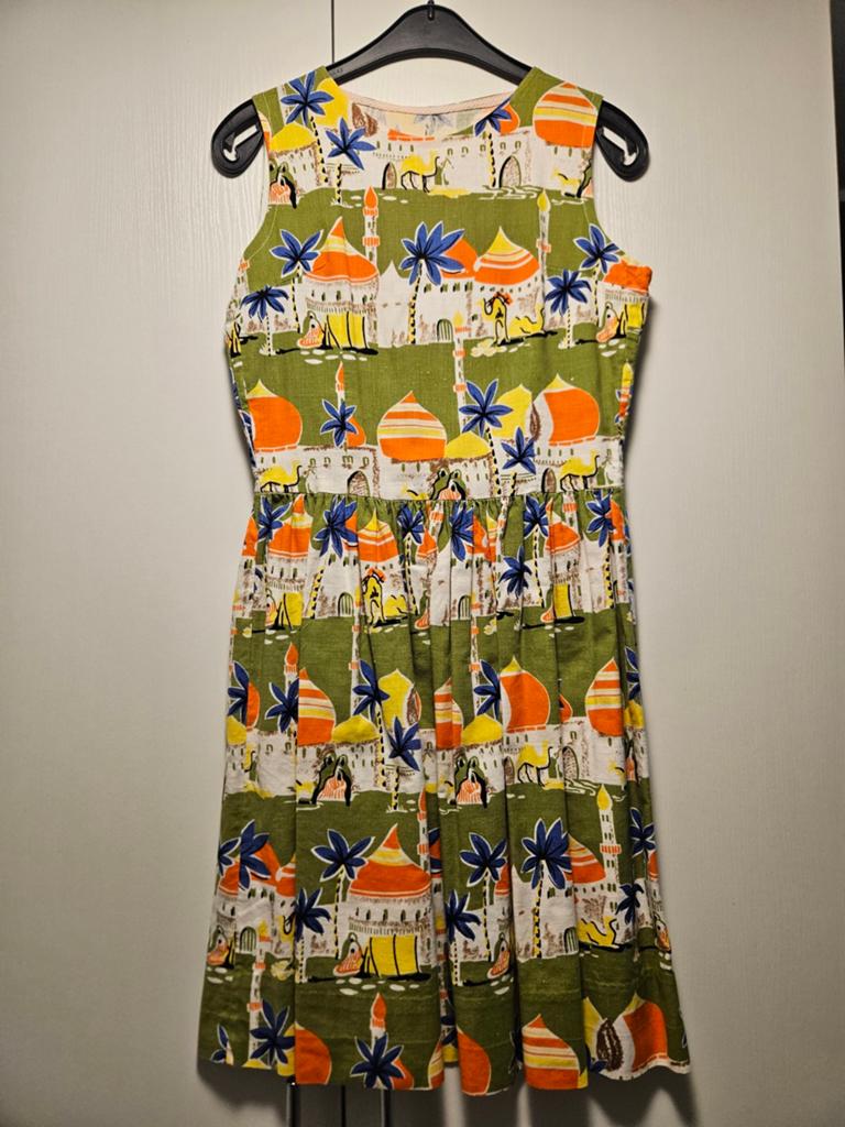 Vintage jurk met woestijnprint - Maat S, Ophalen of Verzenden, Knielengte, Maat 36 (S), Groen
