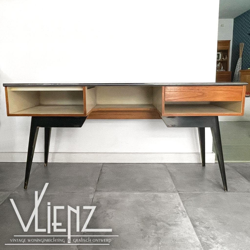Vintage, midcentury toonbank, bureau, desk, schuine poten, Ophalen, Huis en Inrichting