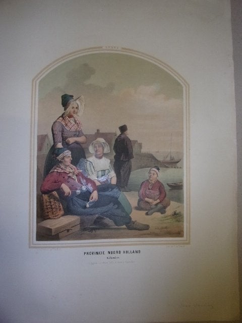 Klederdracht Bing & Braet.Noord-Holland.Volendam.1857 Fraai, 1800 - 1899, Ophalen of Verzenden, 34 cm, Met tekst