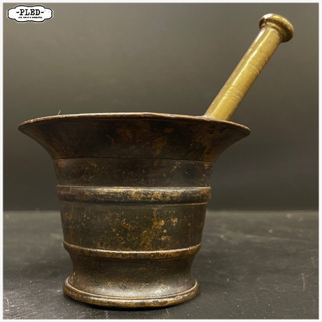 Oude bronzen vijzel met stamper / 19e eeuw, Ophalen of Verzenden, Brons