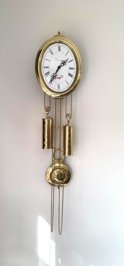 klok, Goud, Analoog, Ophalen of Verzenden, Met gewichten