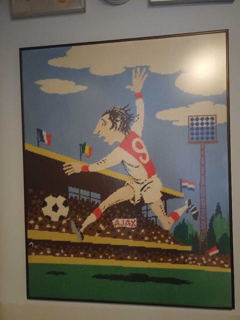 Uniek Johan Cruijff borduurwerk uit 1972, Verzamelen, Ophalen, Zo goed als nieuw, Ajax, Overige typen