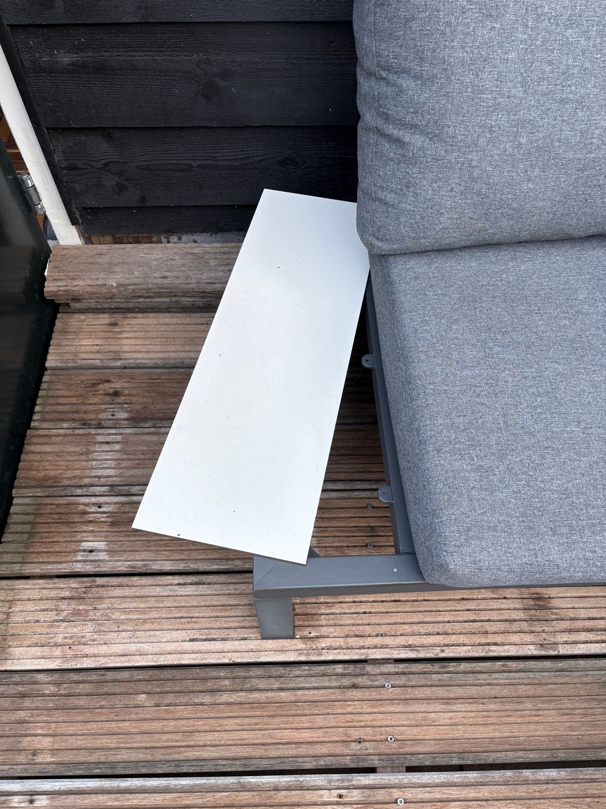 Loungeset met Kussens en tafeltje, Ophalen, 4 zitplaatsen, Gebruikt, Aluminium