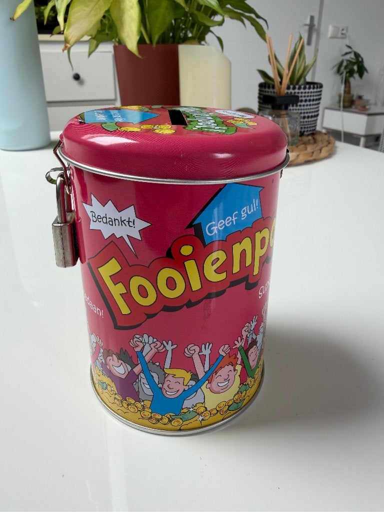 Fooienpot met slotje & 2 sleutels Paper Dreams, Ophalen, Zo goed als nieuw, Metaal of Blik, Overige thema's