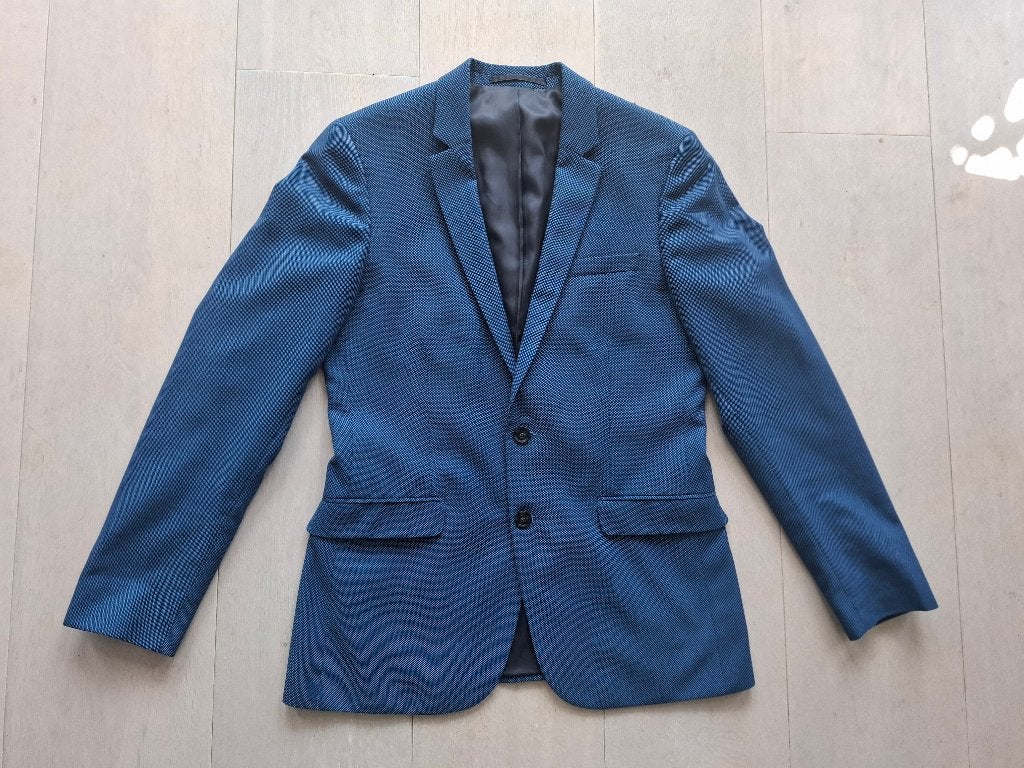 Topman colbert blauw met stippenprint maat UK 40R, Ophalen of Verzenden, Zo goed als nieuw, Topman, Maat 48/50 (M)
