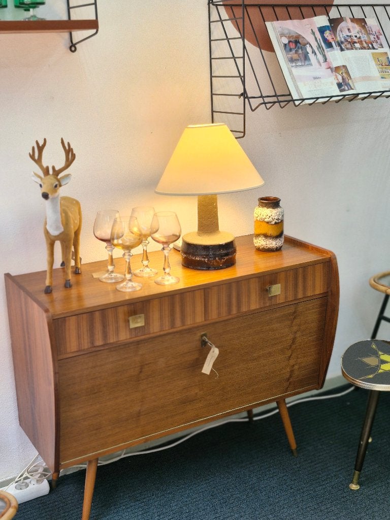 Vintage kastje met twee lades en klepdeurtje 70s, Ophalen, Gebruikt, 1 of 2 laden, .
