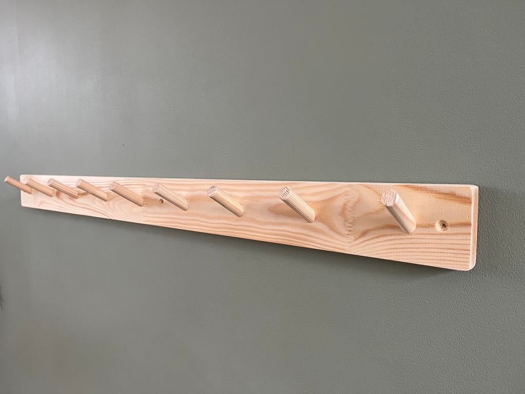 8 haaks handgemaakte grenen (kinder)kapstok 80cm, Huis en Inrichting, Woonaccessoires | Kapstokken, Wandkapstok, Ophalen of Verzenden