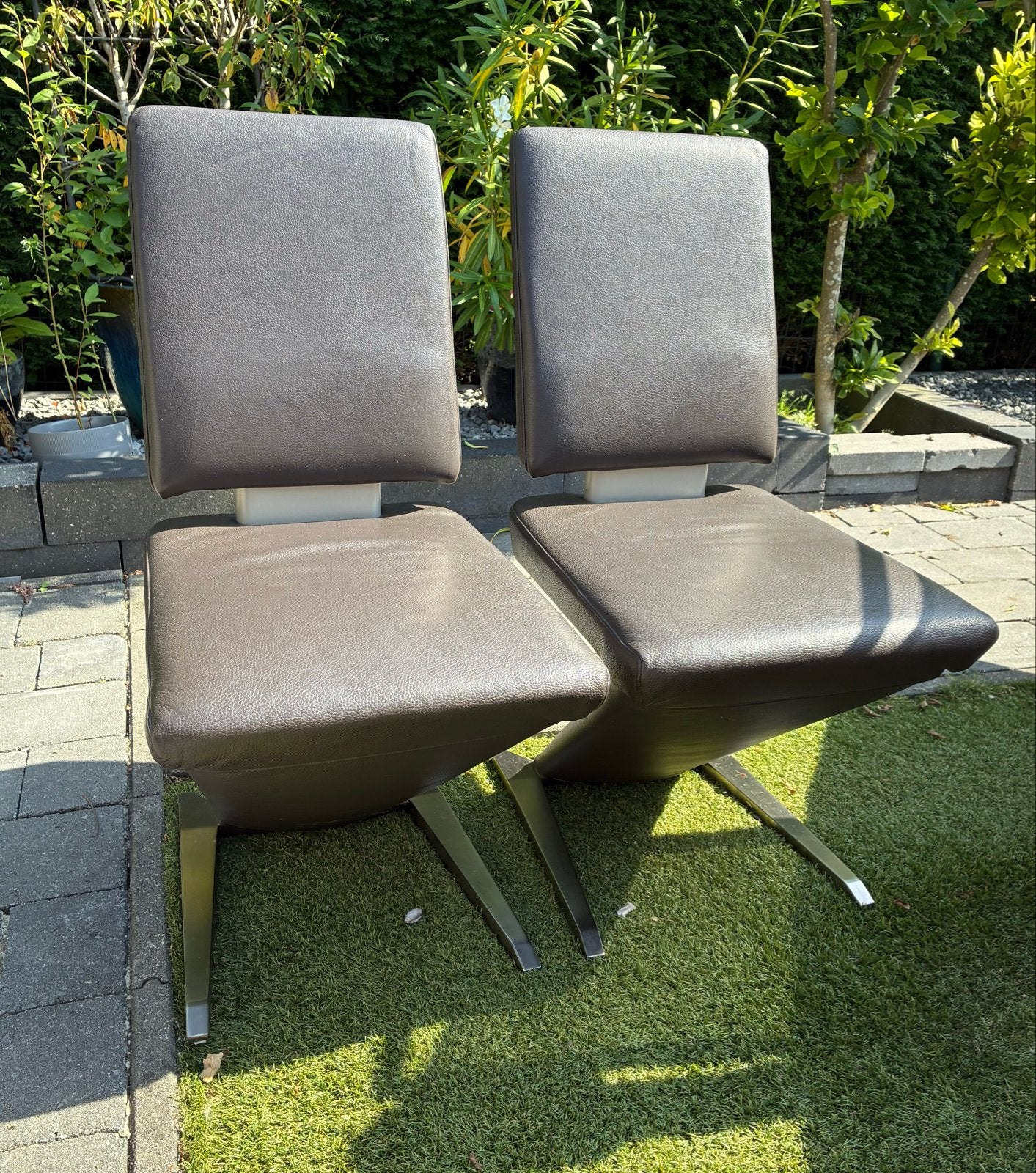 2 Design Lederen Keukenstoelen - Musterring International, Ophalen, Twee, Bruin, Design