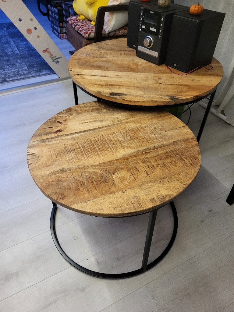 Mango hout salon tafels, 50 tot 100 cm, 50 tot 75 cm, Rond, Zo goed als nieuw
