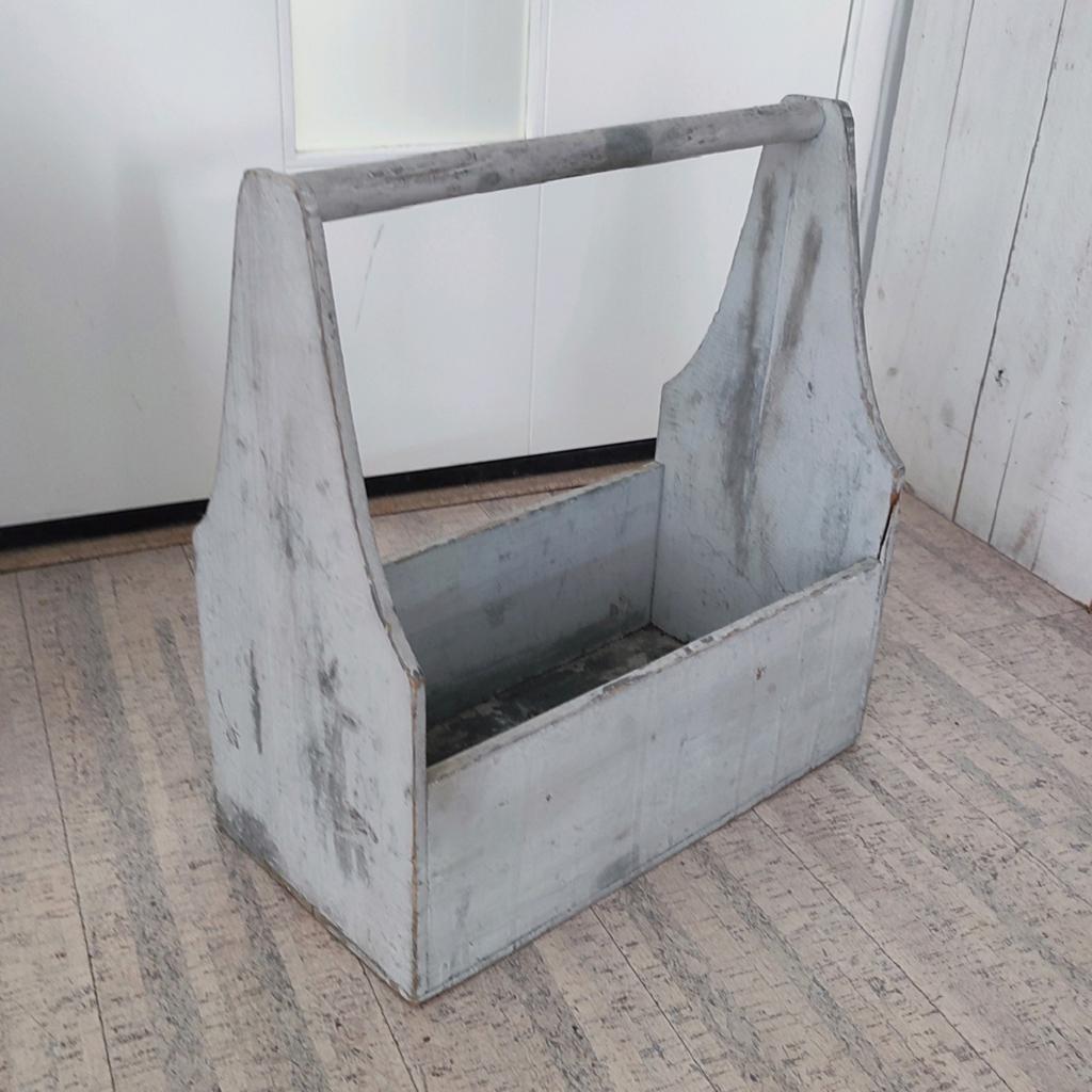 Greywash, grijze vintage houten lectuurbak met handvat 20x40, Ophalen of Verzenden