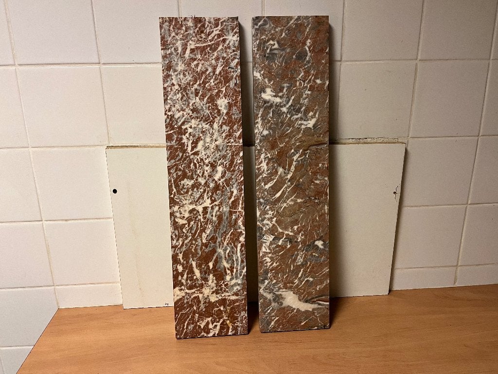 2 x Rood/Bruin marmer schouw platen 60 x 14 x 2 cm., Ophalen, Gebruikt