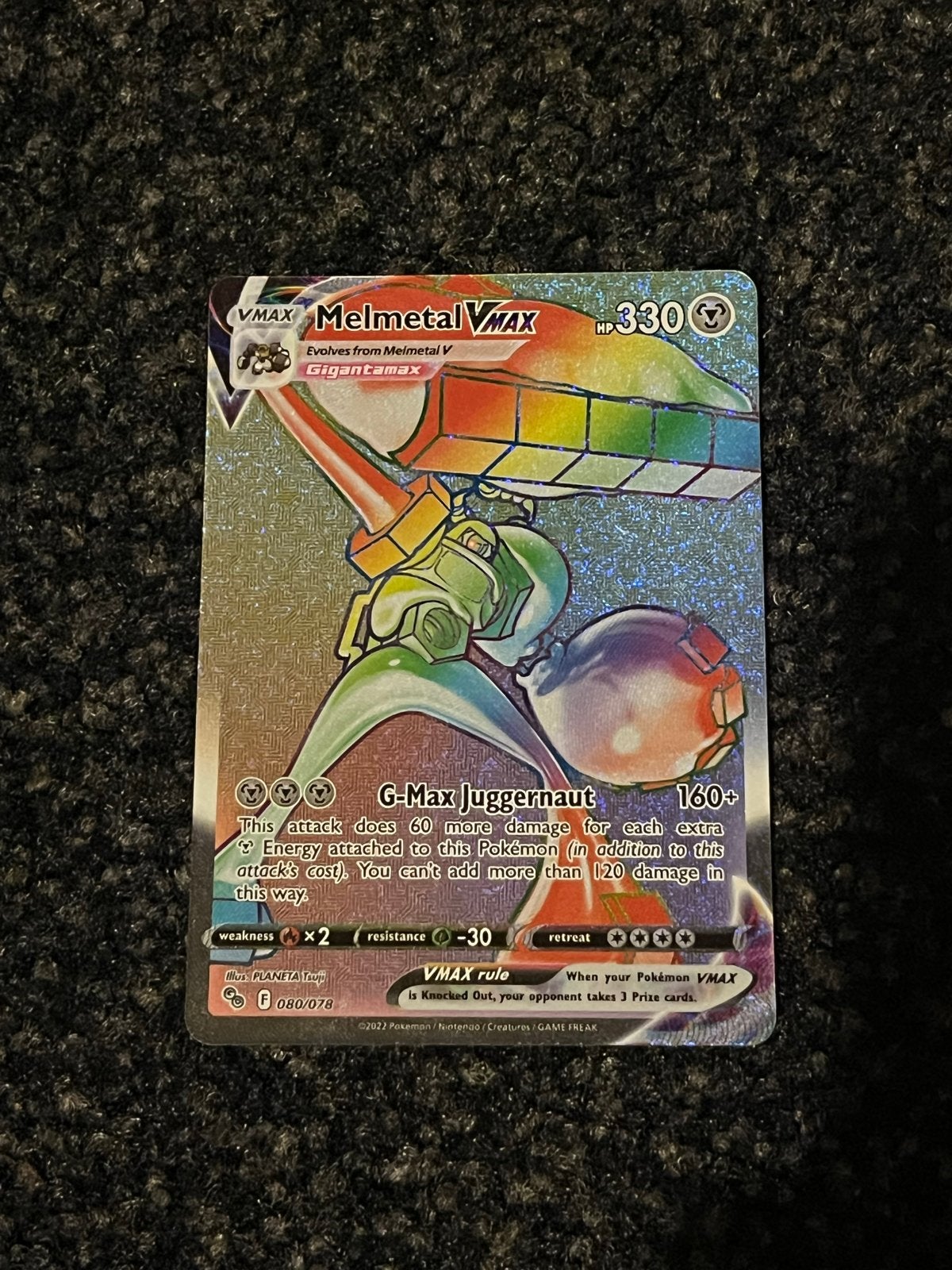 Melmetal VMAX 080/078 Rainbow Rare Pokémon Go NM, Ophalen of Verzenden, Zo goed als nieuw, Losse kaart, Foil