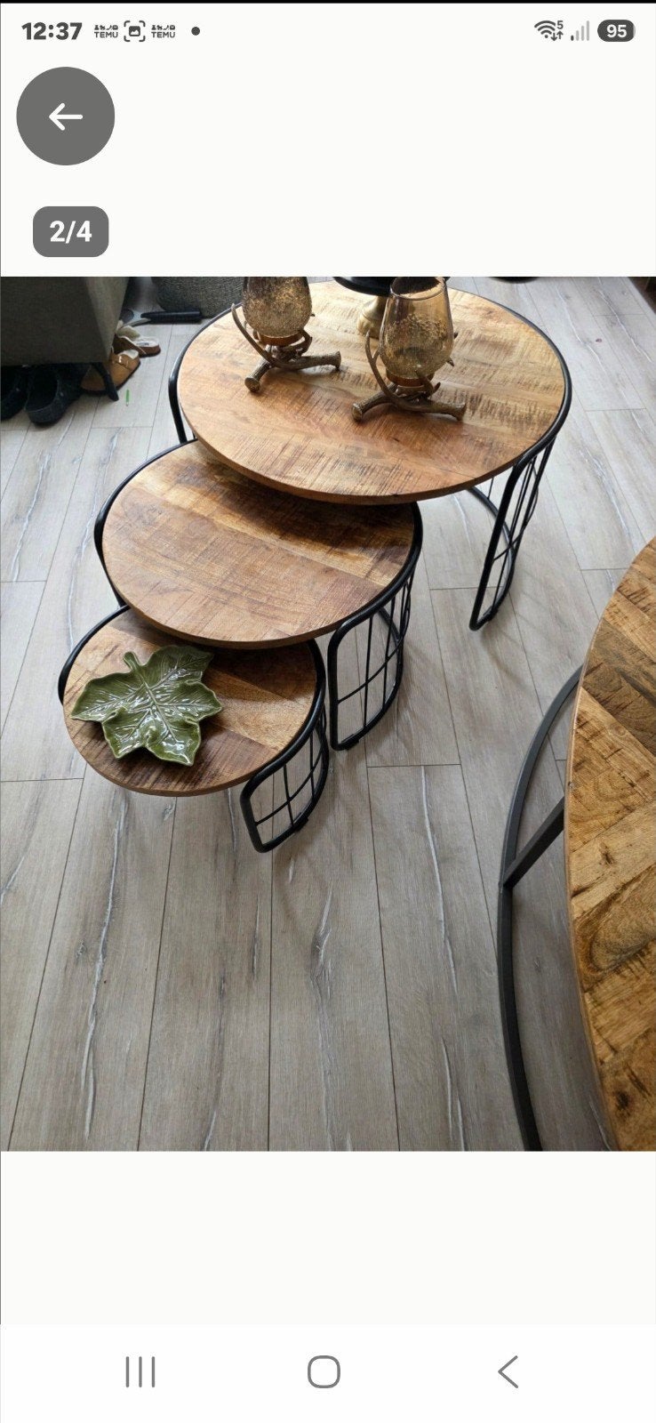 Set van 3 salontafels - Mangohout en metaal, Huis en Inrichting, Ophalen, Rond, Industrieel, Modern, Zo goed als nieuw