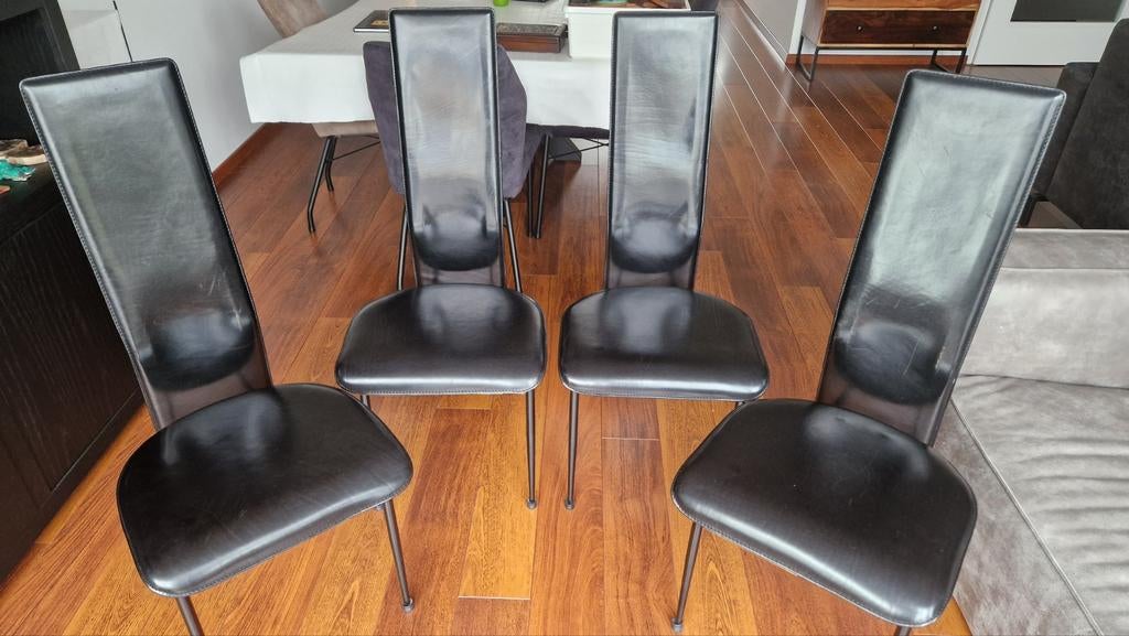 4 leren eetkamerstoelen giancarlo vergni voor fasem, Huis en Inrichting, Ophalen, Gebruikt, Zwart