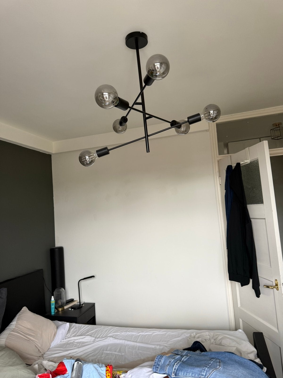 Moderne Zwarte Plafondlamp met 6 Lichtpunten, Huis en Inrichting, Lampen | Hanglampen, Ophalen, Zo goed als nieuw, Metaal, E27 (groot)