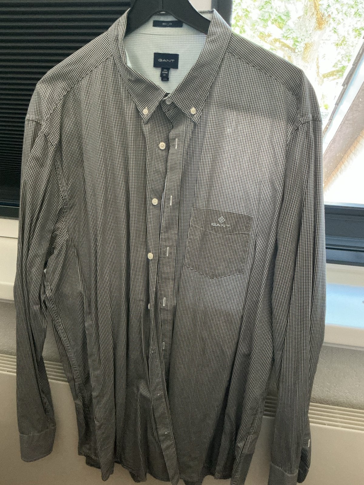 GANT Heren overhemd - Zwart/Wit geruit - Maat 3XL, Ophalen of Verzenden, Zo goed als nieuw, Zwart, Overige halswijdtes