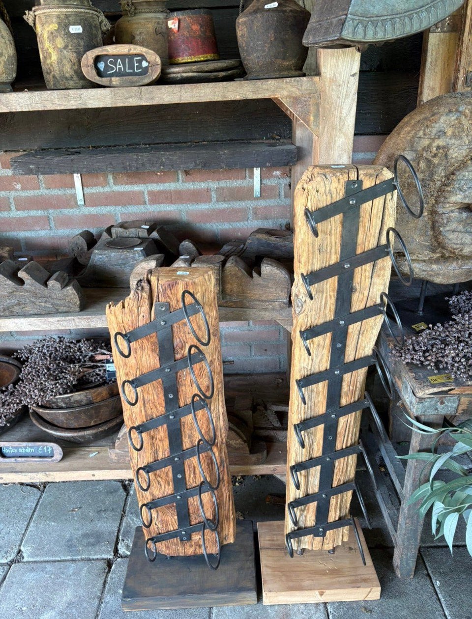 Stoer wijnrek van oud Railwood, Ophalen, 5 tot 15 flessen, T, Nieuw