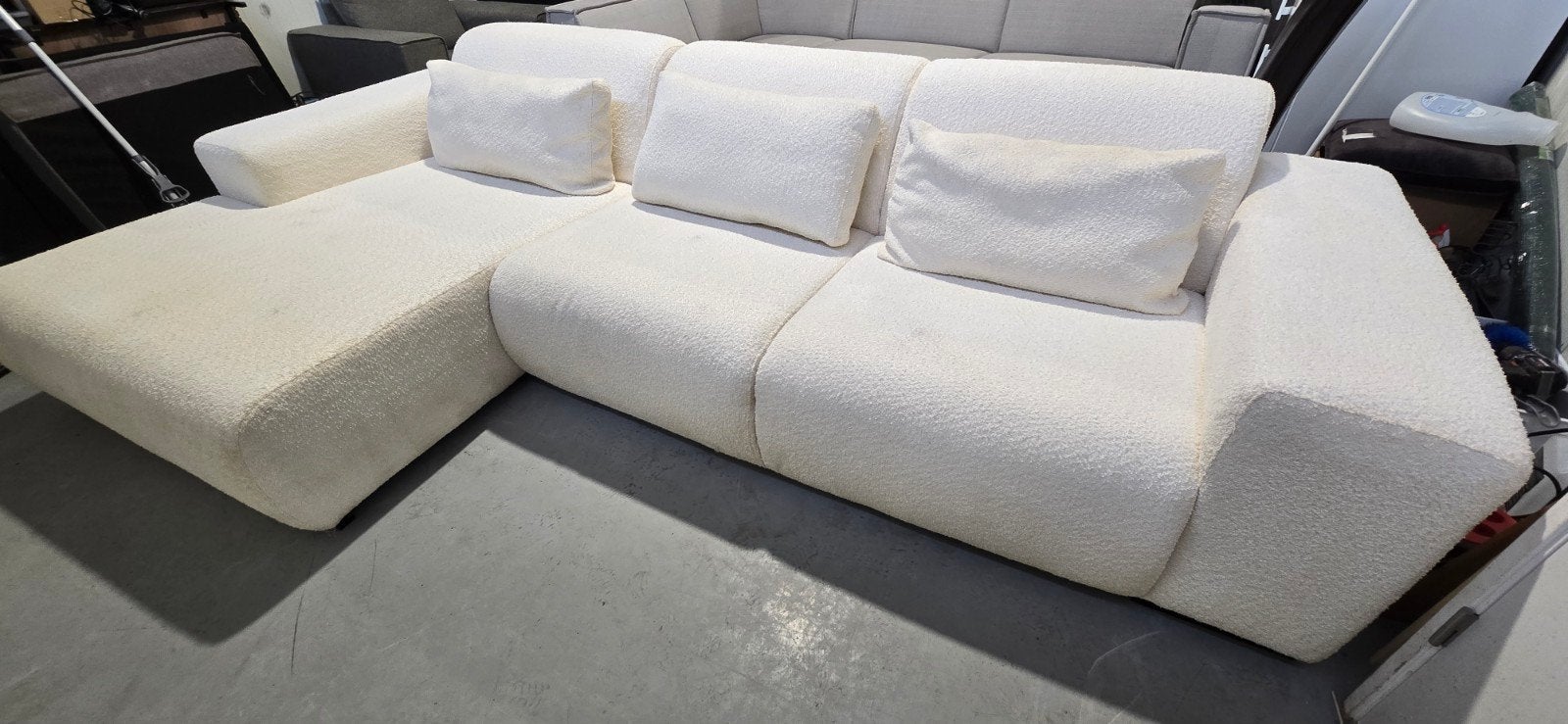 Grote Hoekbank Bouclé/Teddy Stof Wit - Merk Zitmax, Gebruikt, 300 cm of meer, Ophalen of Verzenden, Onbekend