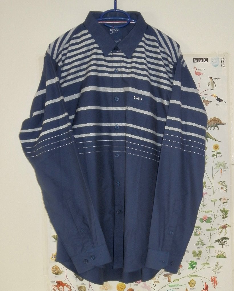 Herenoverhemd met lange mouwen, Blauw, Nieuw, Bowling, Halswijdte 39/40 (M)