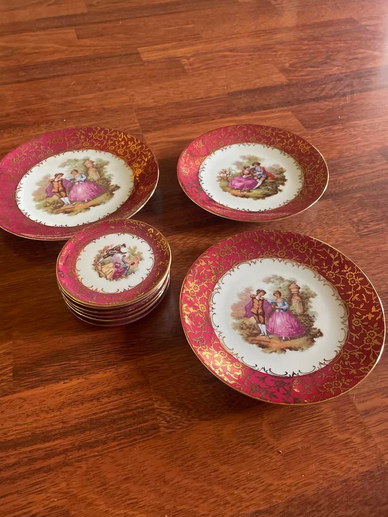 Vintage Schaller sierborden met romantische taferelen, Antiek en Kunst, Ophalen