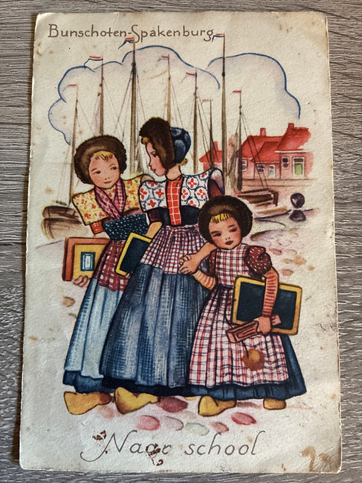 Ansichtkaart Bunschoten-Spakenburg: Naar school, Ophalen of Verzenden, 1940 tot 1960, Gelopen, Utrecht