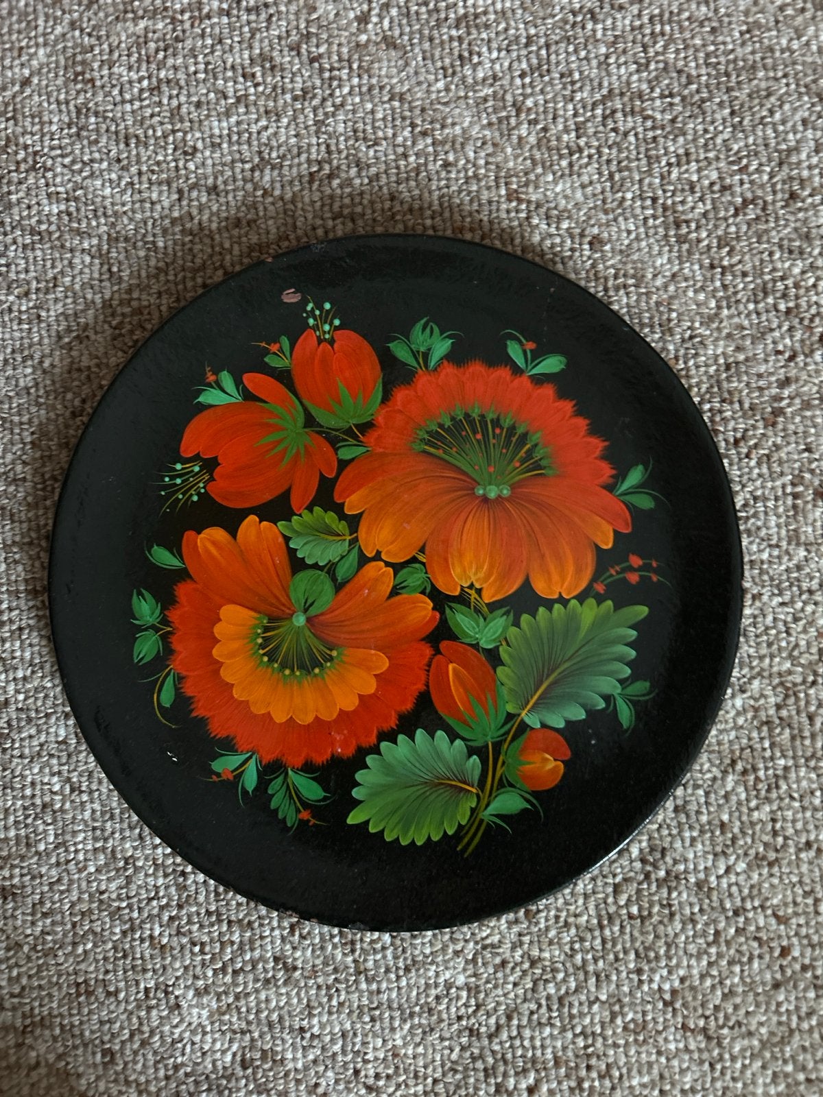 Vintage wandbord met oranje en rode bloemen, Antiek en Kunst, Ophalen of Verzenden