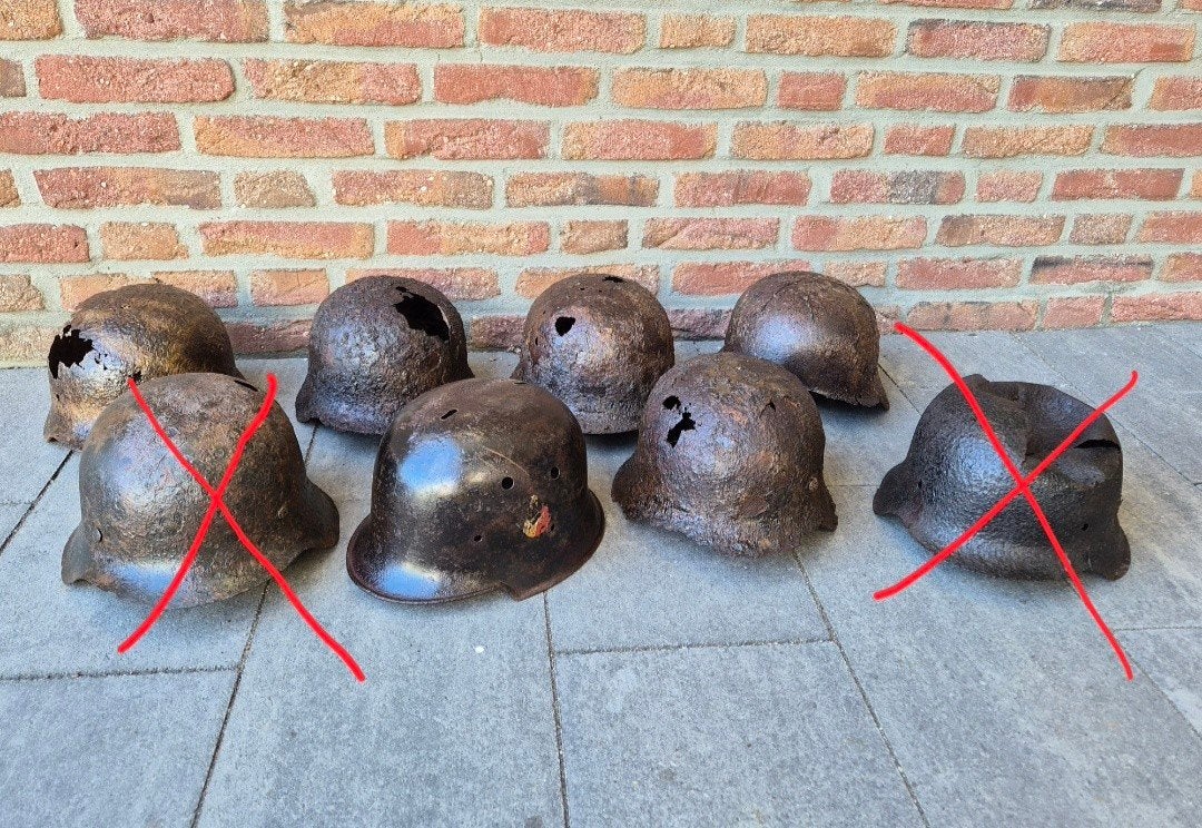 6 X DUITSE WO2 M34,M35, M40, M42 BODEMVONST HELM | OOSTFRONT, Verzamelen, Ophalen of Verzenden, Duitsland, Helm of Baret