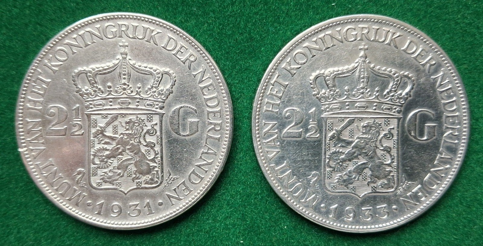 2.5 guldens 1931 en 1933 zilver, Ophalen of Verzenden, Koningin Wilhelmina, 1 gulden, Zilver