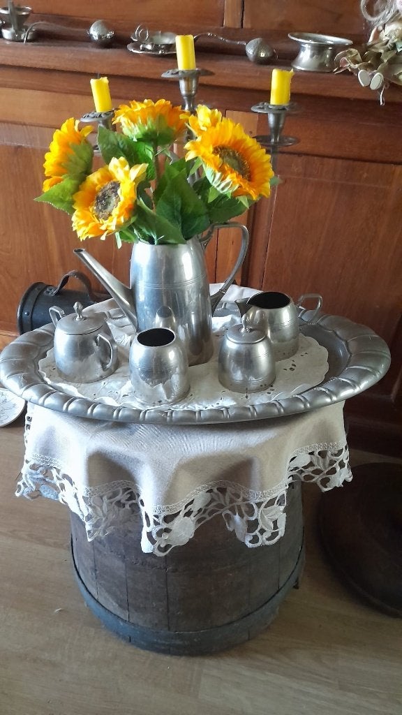 Decoratieve 6-delige thee-set.art deco..leuk voor decoratie., Antiek en Kunst, Antiek | Tin, Ophalen of Verzenden
