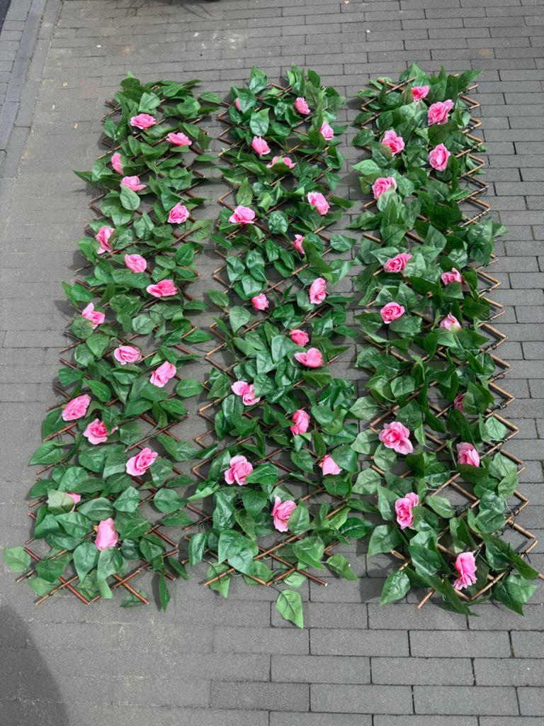 Uitschuifbare kunsthaag met rozen, 3 stuks, Ophalen of Verzenden, Nieuw, Hout, Tuinhek