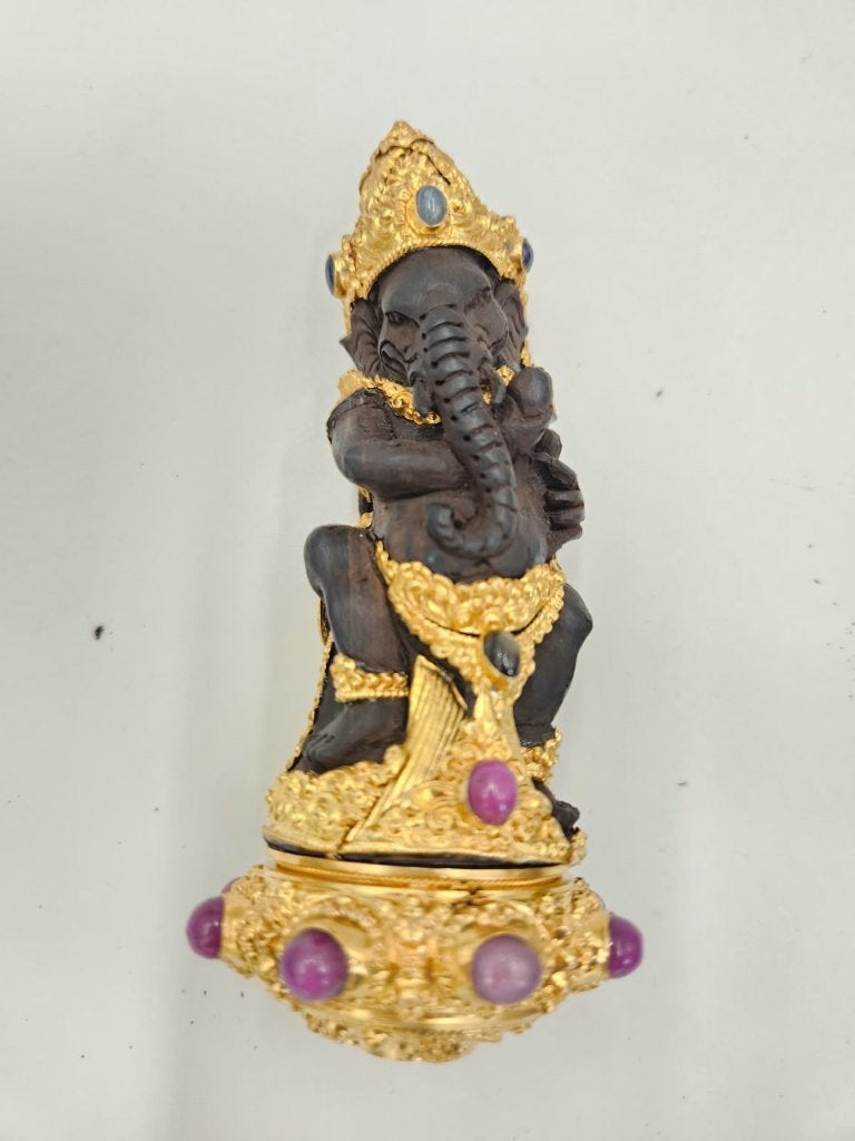 Balinese Keris-Greep Ganesha Ebbenhout Zilver Verguld HTA82, Antiek en Kunst, 13 cm, Verzenden, Overige materialen, Indonesië