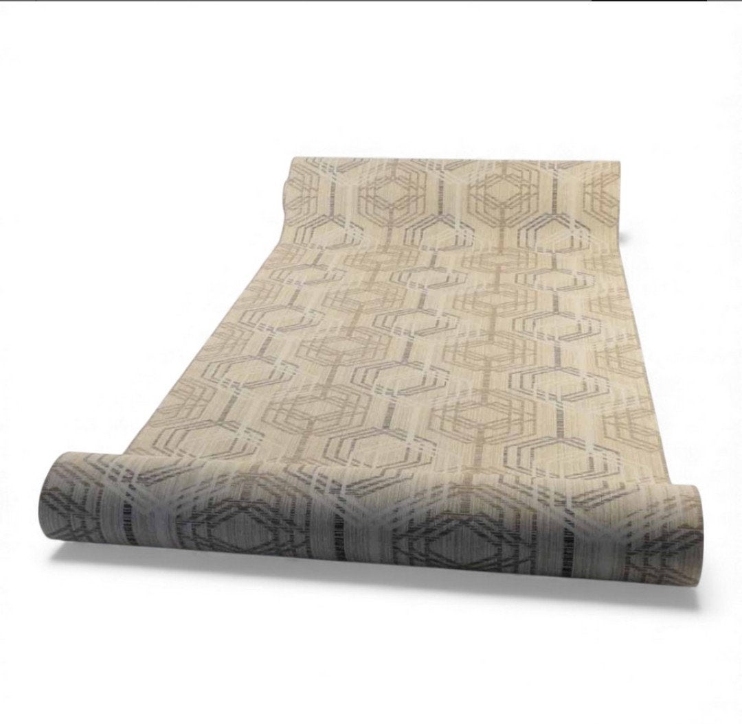 4 rollen vliesbehang met geometrisch patroon, Ophalen, Beige