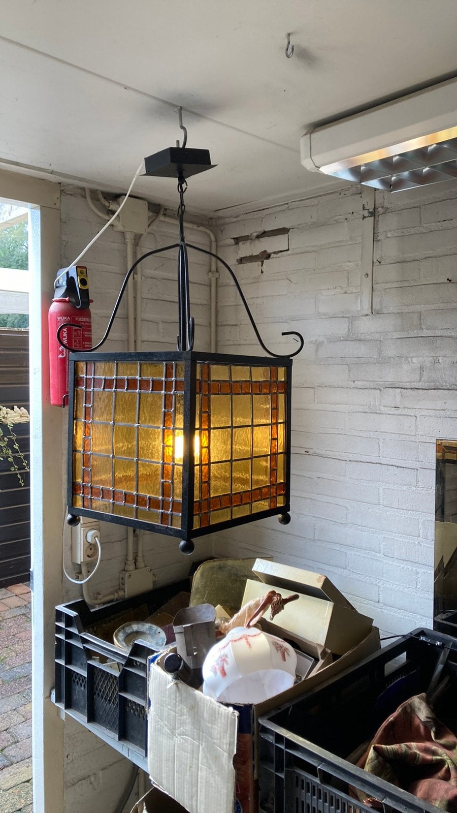 Mooie grote glas in lood lantaarn lamp, Ophalen, Zo goed als nieuw, Glas