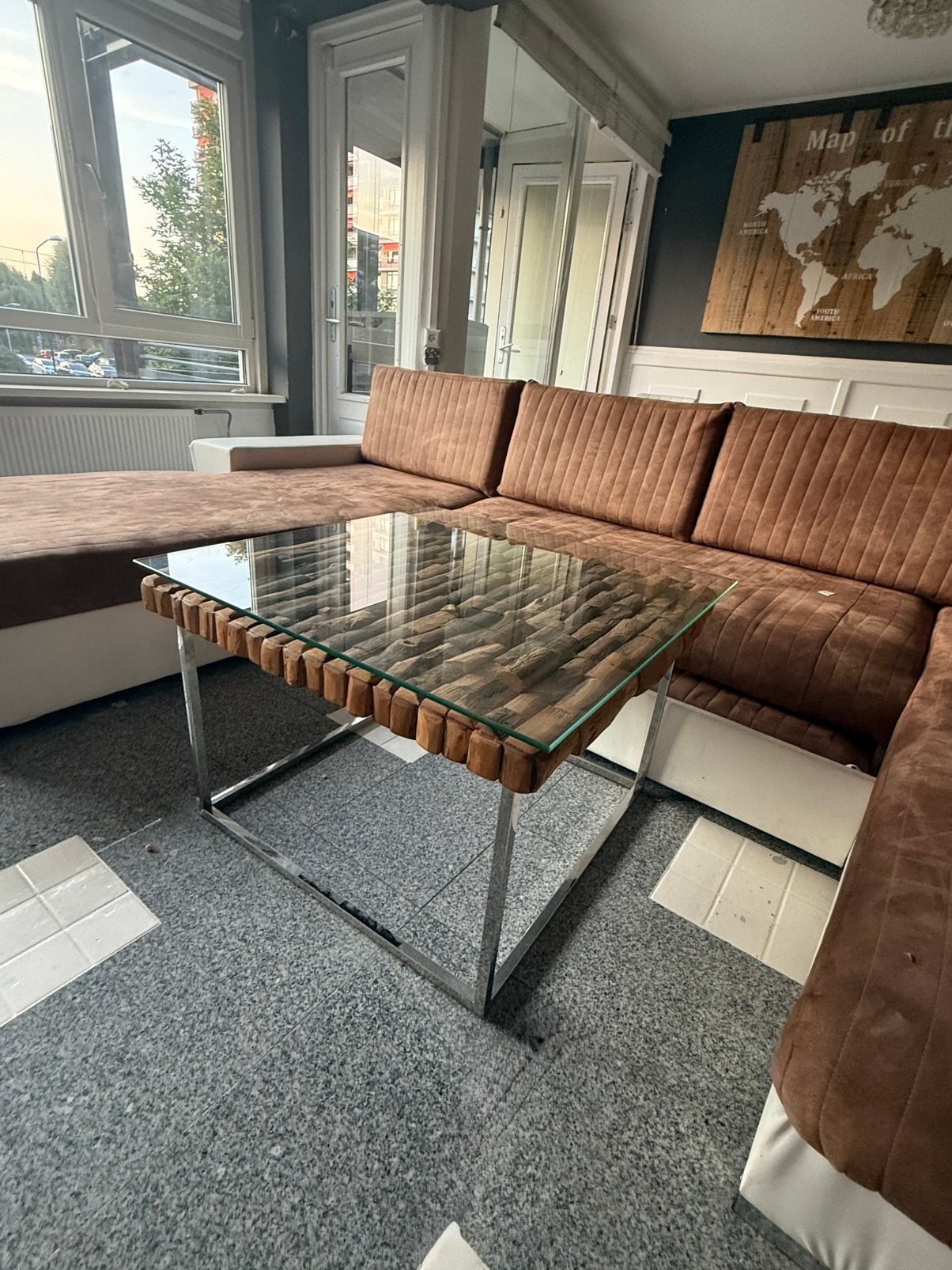 Rofra luxe eettafel 240 cm + salontafel | hout, glas en RVS, Huis en Inrichting, Tafels | Eettafels, Ophalen, 200 cm of meer, 50 tot 100 cm