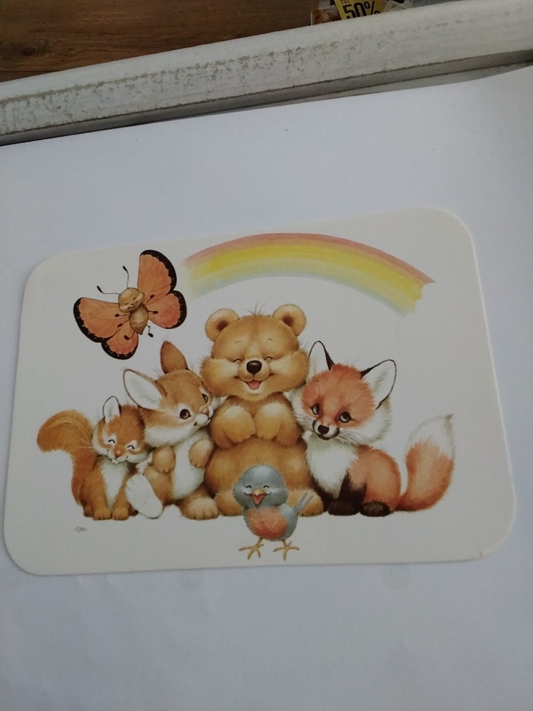 Vintage Ansichtkaart: Dieren Vrienden onder Regenboog, Ophalen of Verzenden, 1980 tot heden