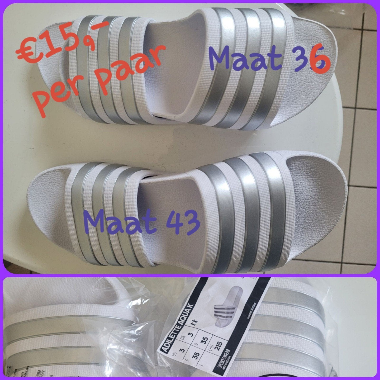 Adidas Adilette Aqua Slippers - Nieuw (Maat 36 en 43), Adidas, Wit, Nieuw, Ophalen
