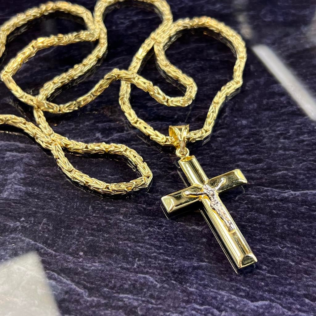 14k gouden koningsketting met kruis hanger nieuw, Ophalen of Verzenden, Nieuw, Goud