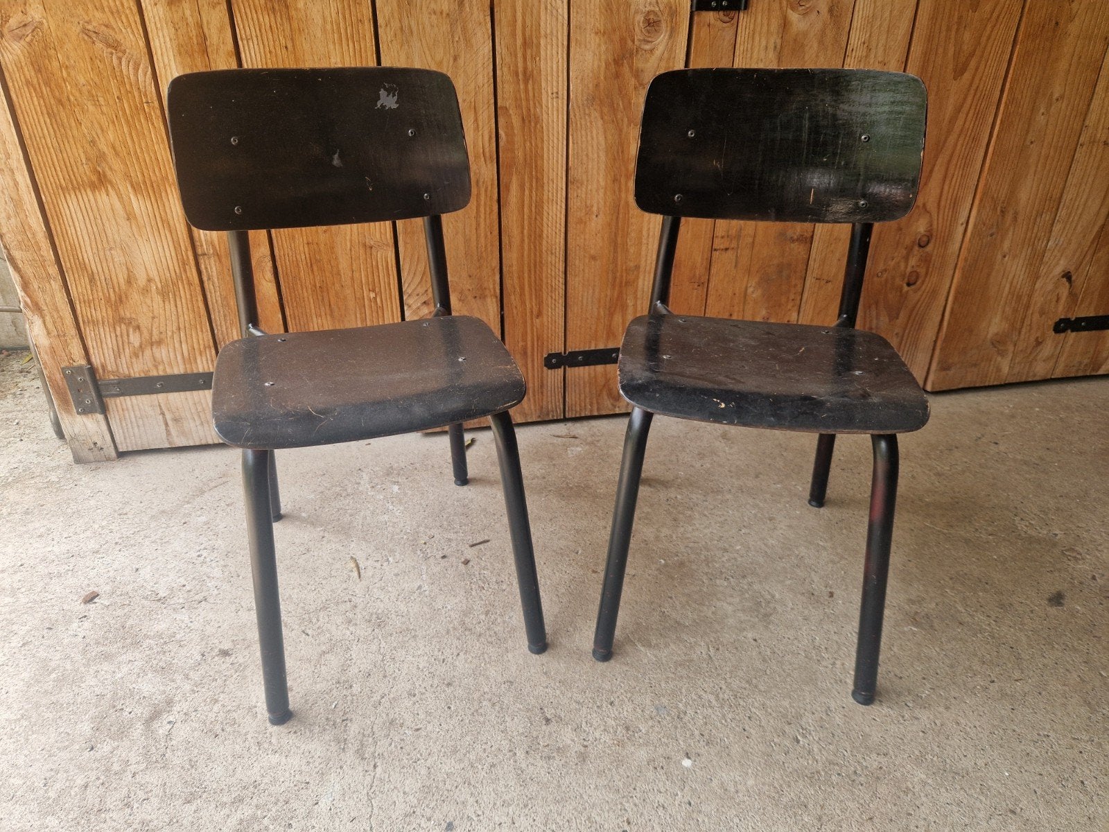 2 vintage kinderstoelen hout metaal zwart, Ophalen, Gebruikt, Twee, Zwart