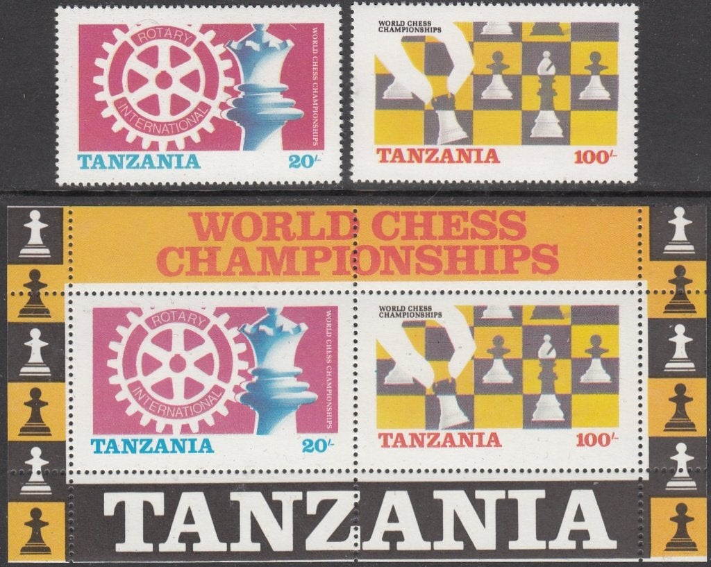 Schaken WK 1996 Tanzania Michel 313/314 + blok 54 postfris, Ophalen of Verzenden, Postfris, Sport