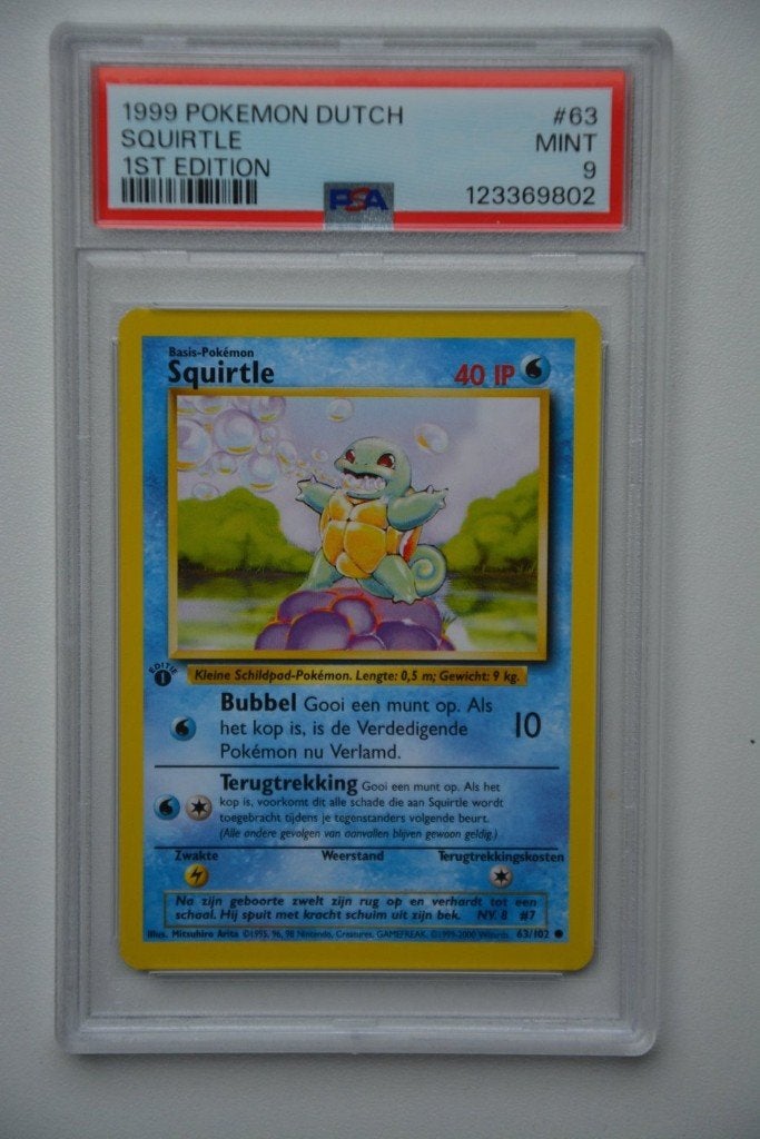 Squirtle Base Set 1st Edition Dutch PSA 9, Ophalen of Verzenden, Gebruikt, Losse kaart