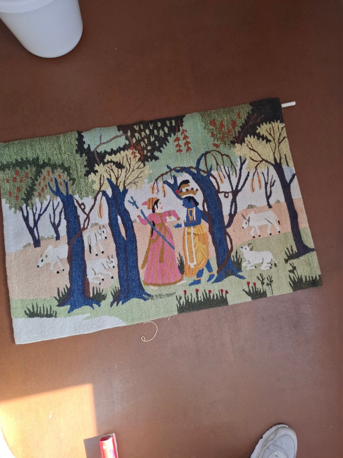 Indiase Wandtapijt met Scène van Krishna en Radha, Ophalen of Verzenden
