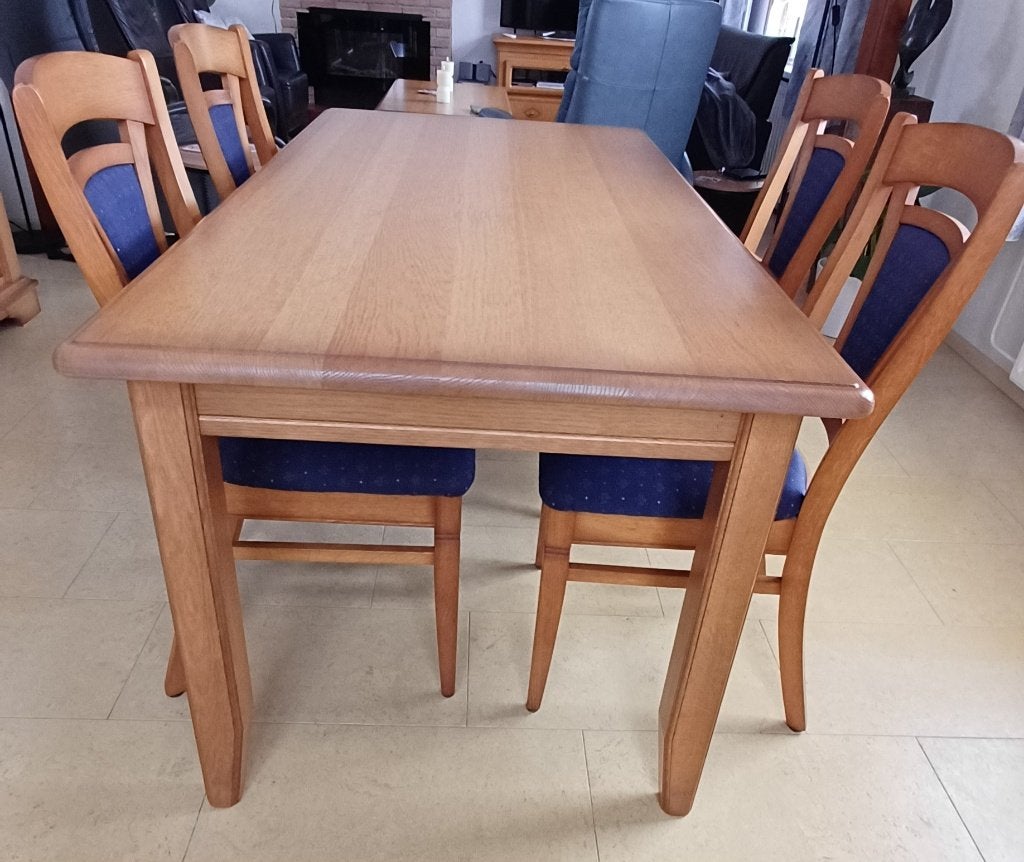Eettafel met 4 stoelen - 160x85cm, Ophalen, Gebruikt, Eikenhout, 50 tot 100 cm