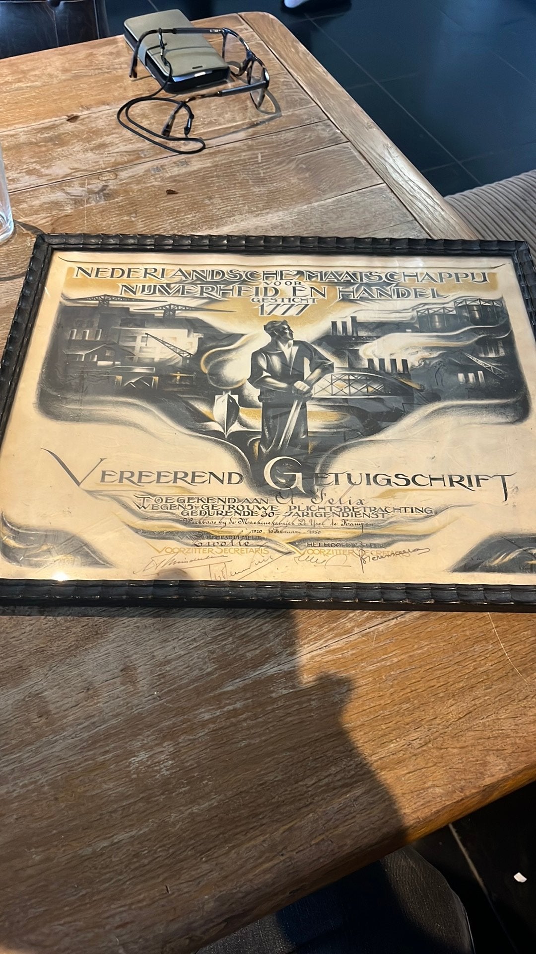 Vereerend getuigschrift “machinefabriek de IJssel Kampen”