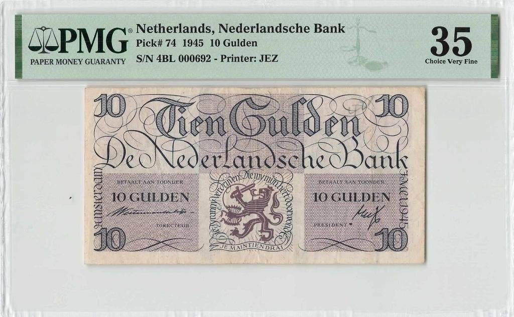 Mooi biljet 10 gulden geldzuivering Lieftinck, 1945 | PMG 35, Ophalen of Verzenden, 10 gulden
