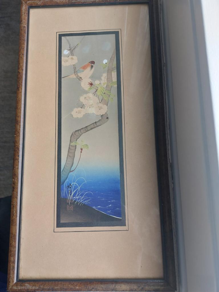 Antiek Japans waterverf schilderij vogel jaren 20, Ophalen of Verzenden