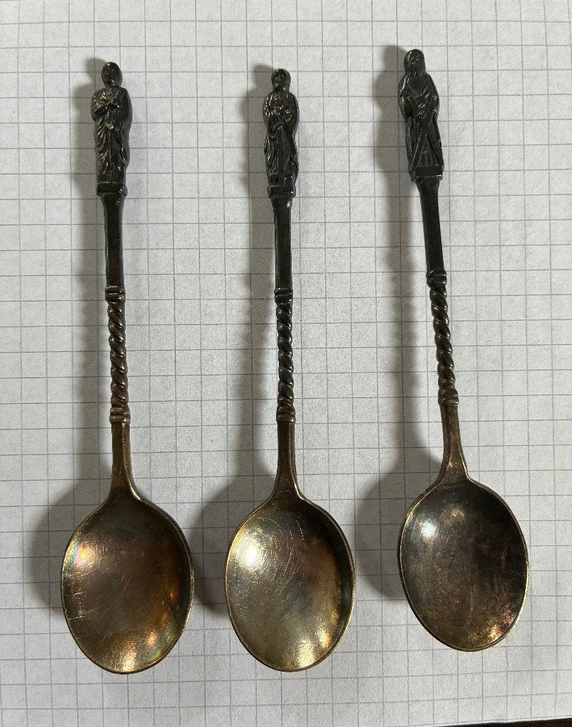3 verzilverde Apostel lepeltjes, Antiek en Kunst, Ophalen of Verzenden