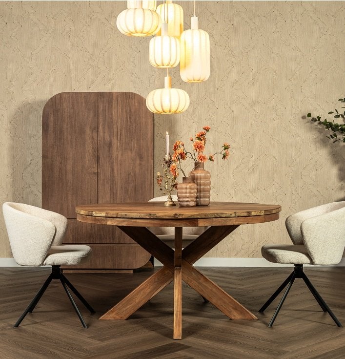 Lucy Teak houten eettafel  rond 160 cm, Huis en Inrichting, Tafels | Eettafels, Ophalen, Past in modern als landelijk interieur