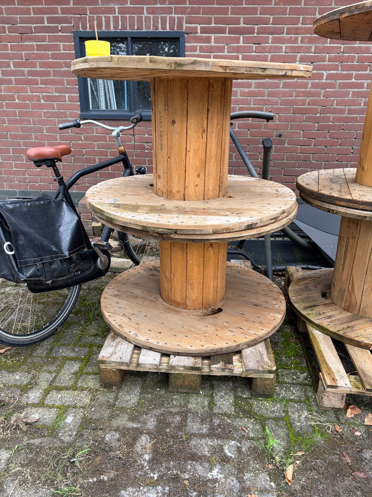 Houten kabelhaspel tafel - robuust en uniek, Ophalen, Gebruikt, Rond, 75 cm of meer