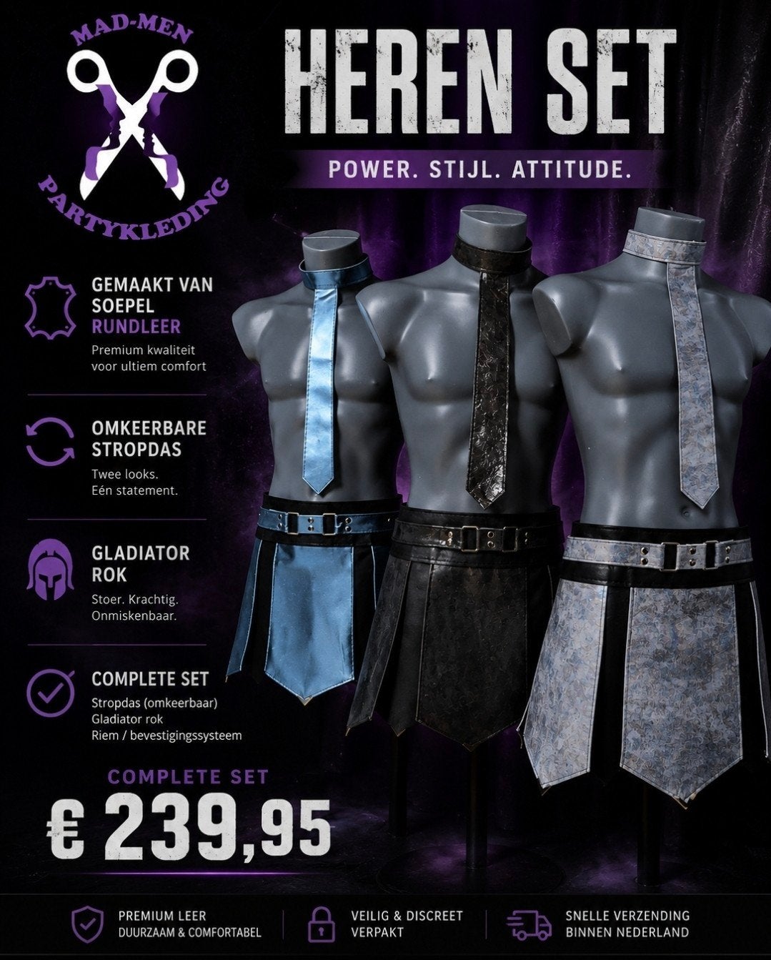 Kinky heren rok echt leer. Bitch. Wasteland.  Toxic, Ophalen of Verzenden, Nieuw