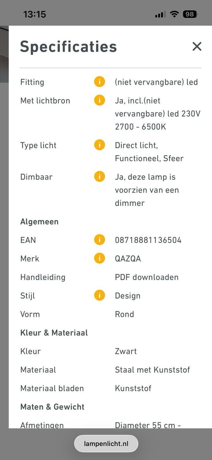 Ventilator plafondlamp, Ophalen, Zo goed als nieuw, Plafondlamp, Met afstandsbediening